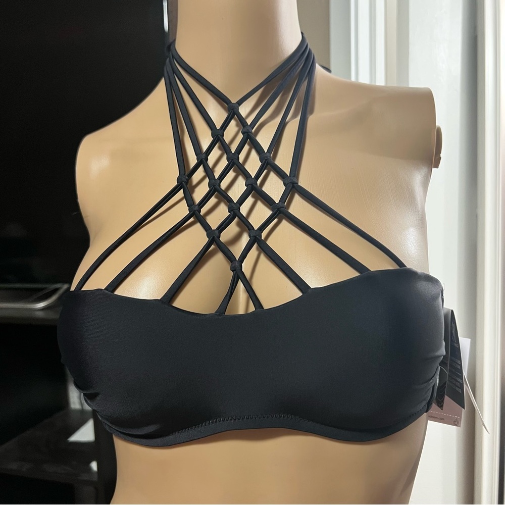 Volcom Strappy Black Bandeau Bikini Top